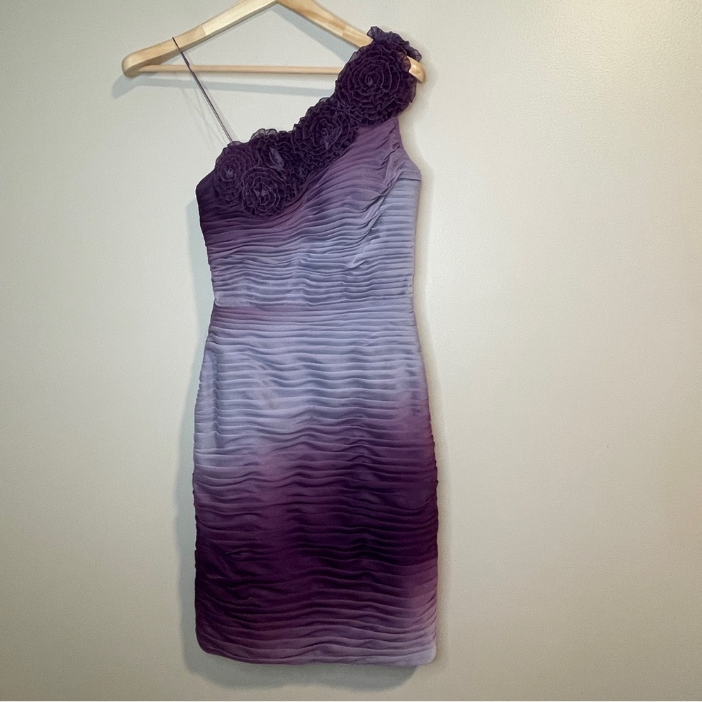 Adrianna Papell Purple One Shoulder Ruched Cocktail Dress